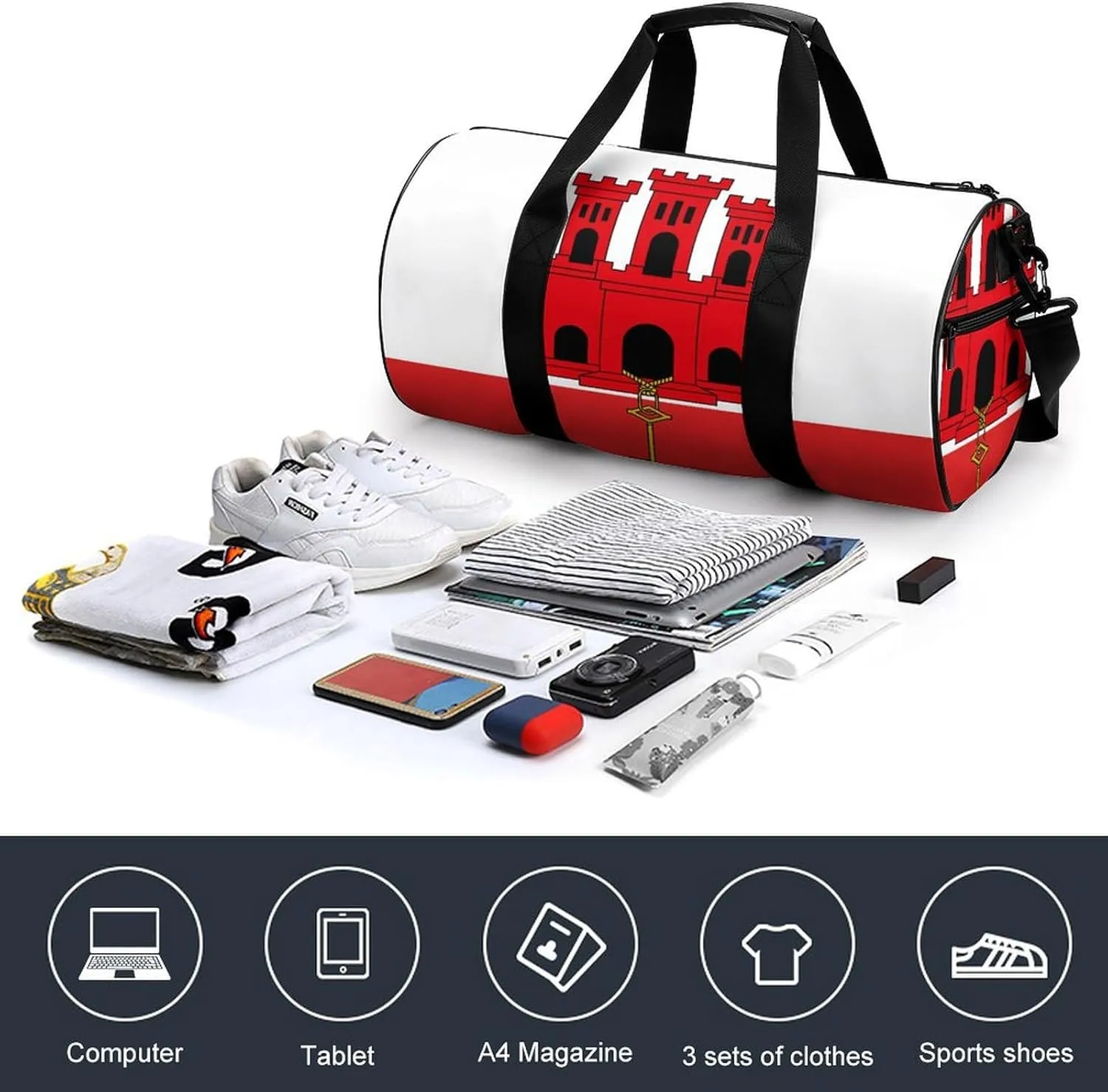 Gibraltar Flag Gym Bag for Men Women with Wet Pocket Travel Duffel Sports Overnight Weekender