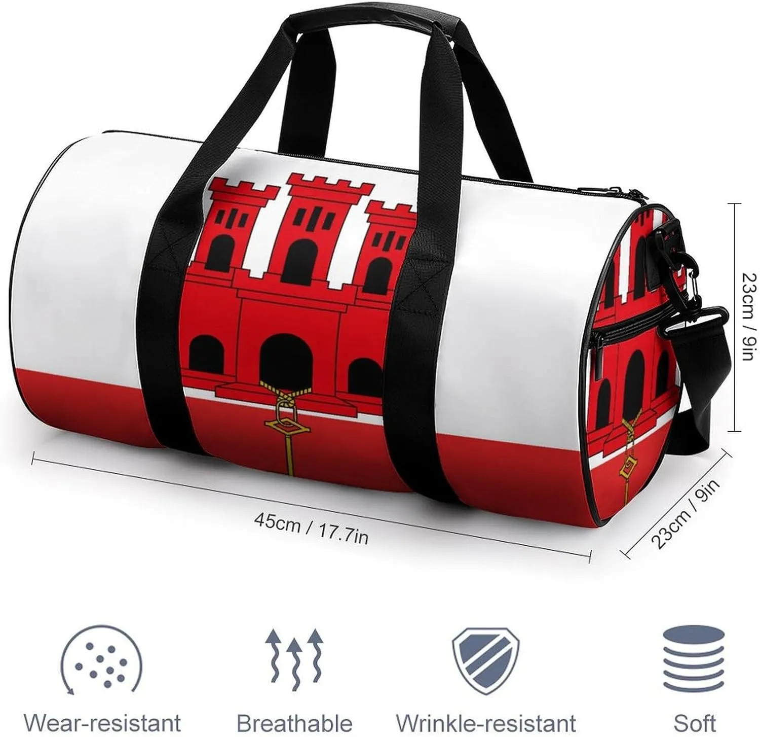 Gibraltar Flag Gym Bag for Men Women with Wet Pocket Travel Duffel Sports Overnight Weekender
