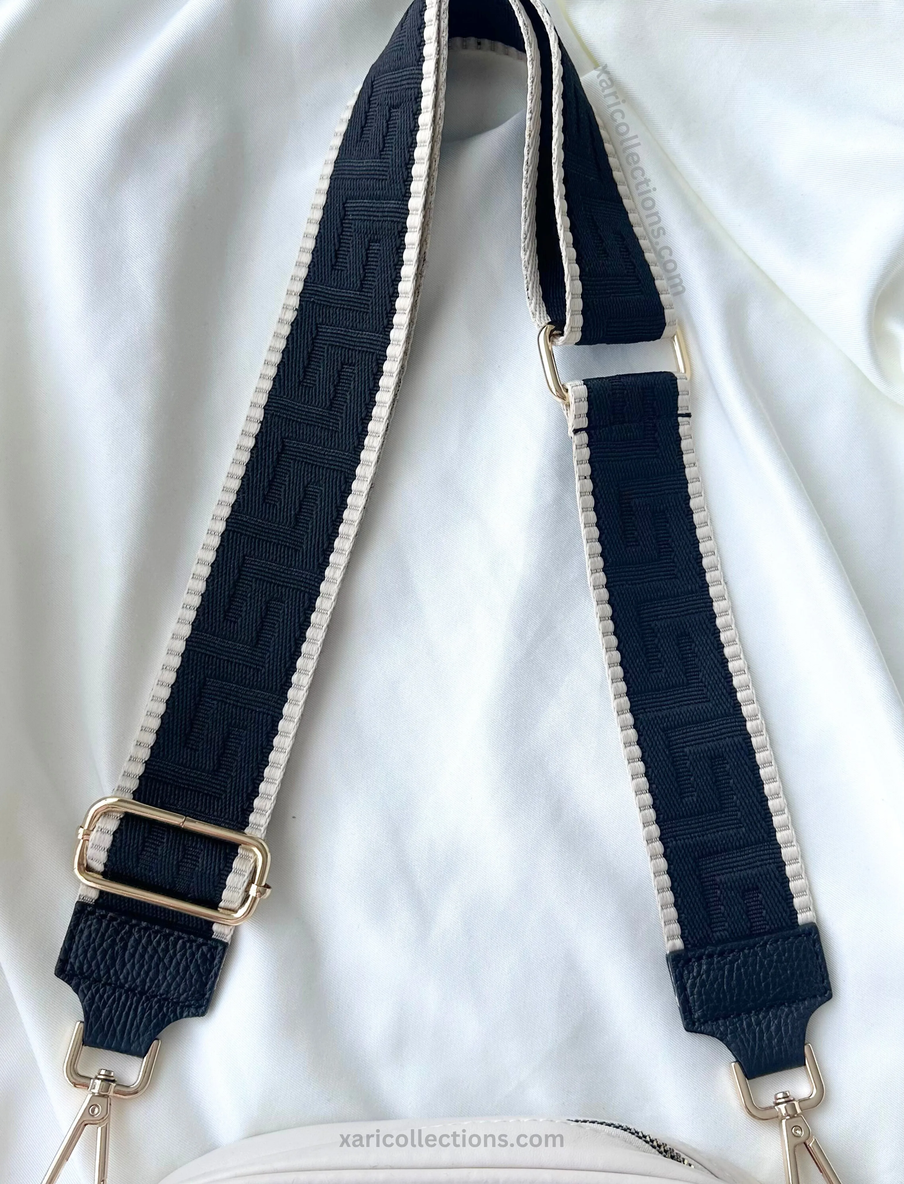 Giovanna Black/Beige  Bag Strap - Gold Hardware