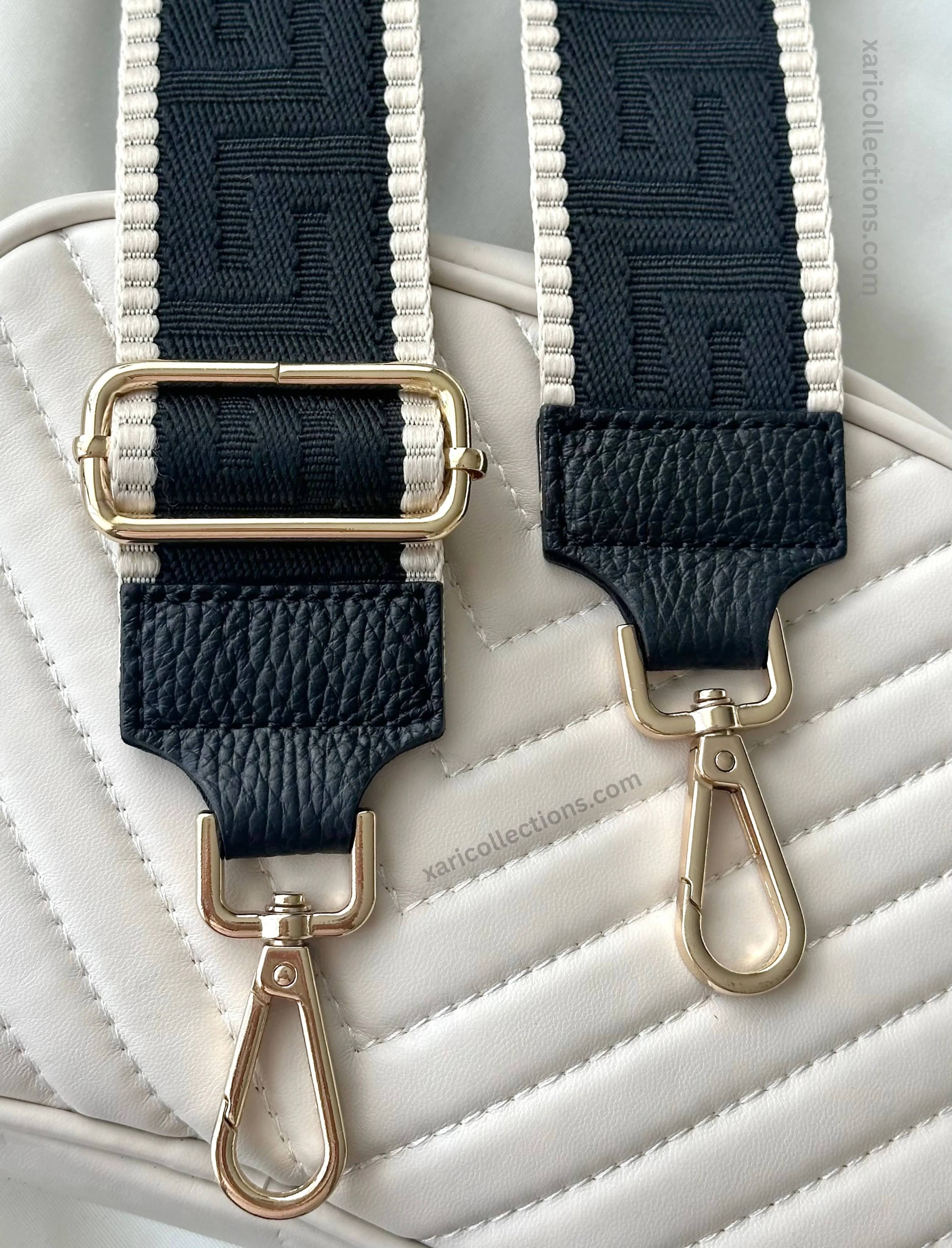 Giovanna Black/Beige  Bag Strap - Gold Hardware