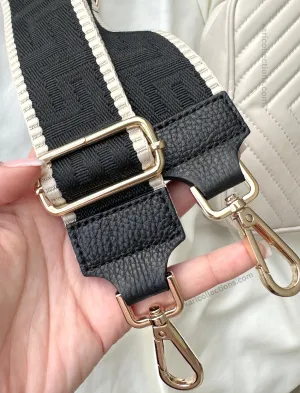 Giovanna Black/Beige  Bag Strap - Gold Hardware