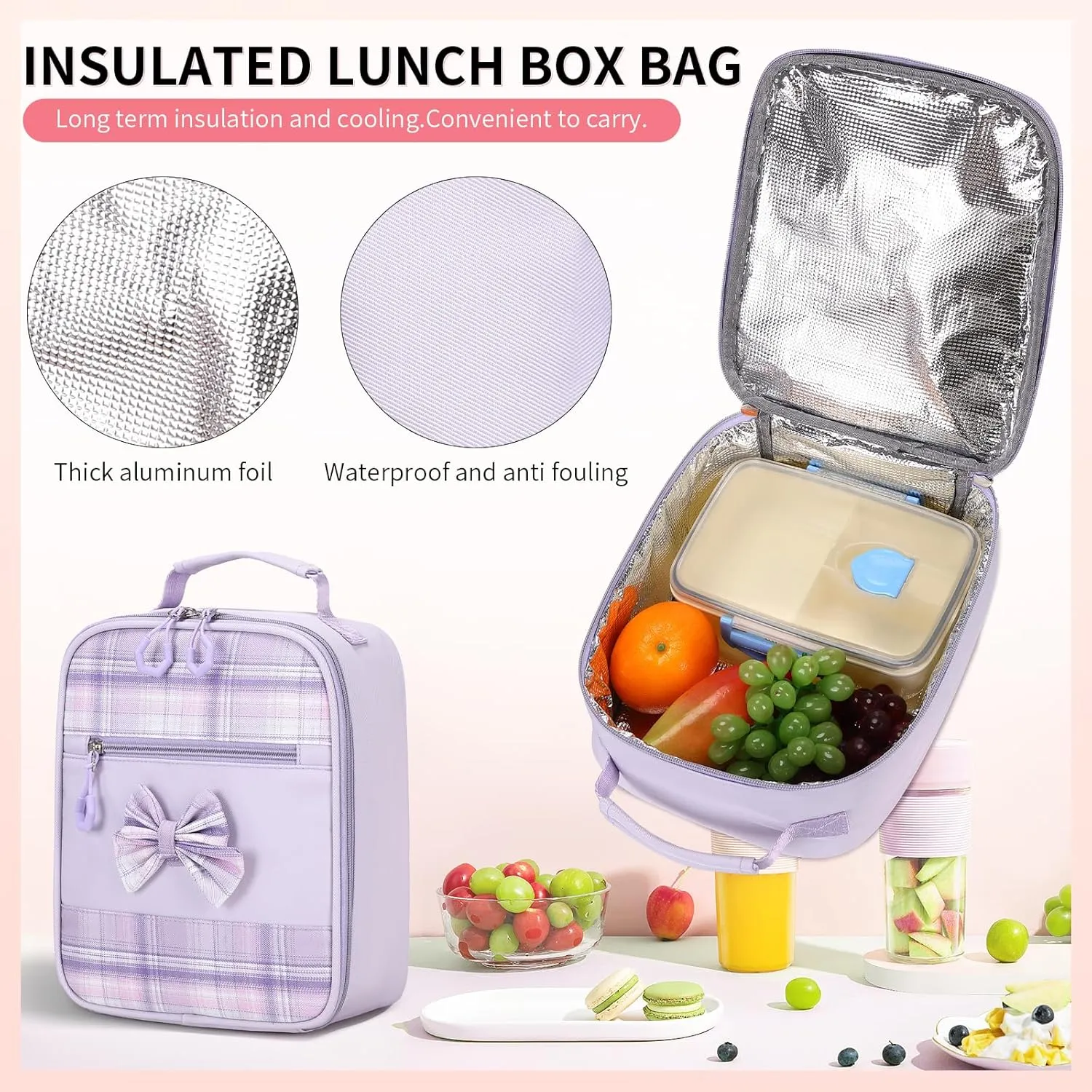 Girls Backpack 3pcs School Back pack with Lunch Box Teen Girl Backpack Set Cute Kids School Bag Bookbag for Teen Girls (Purple)