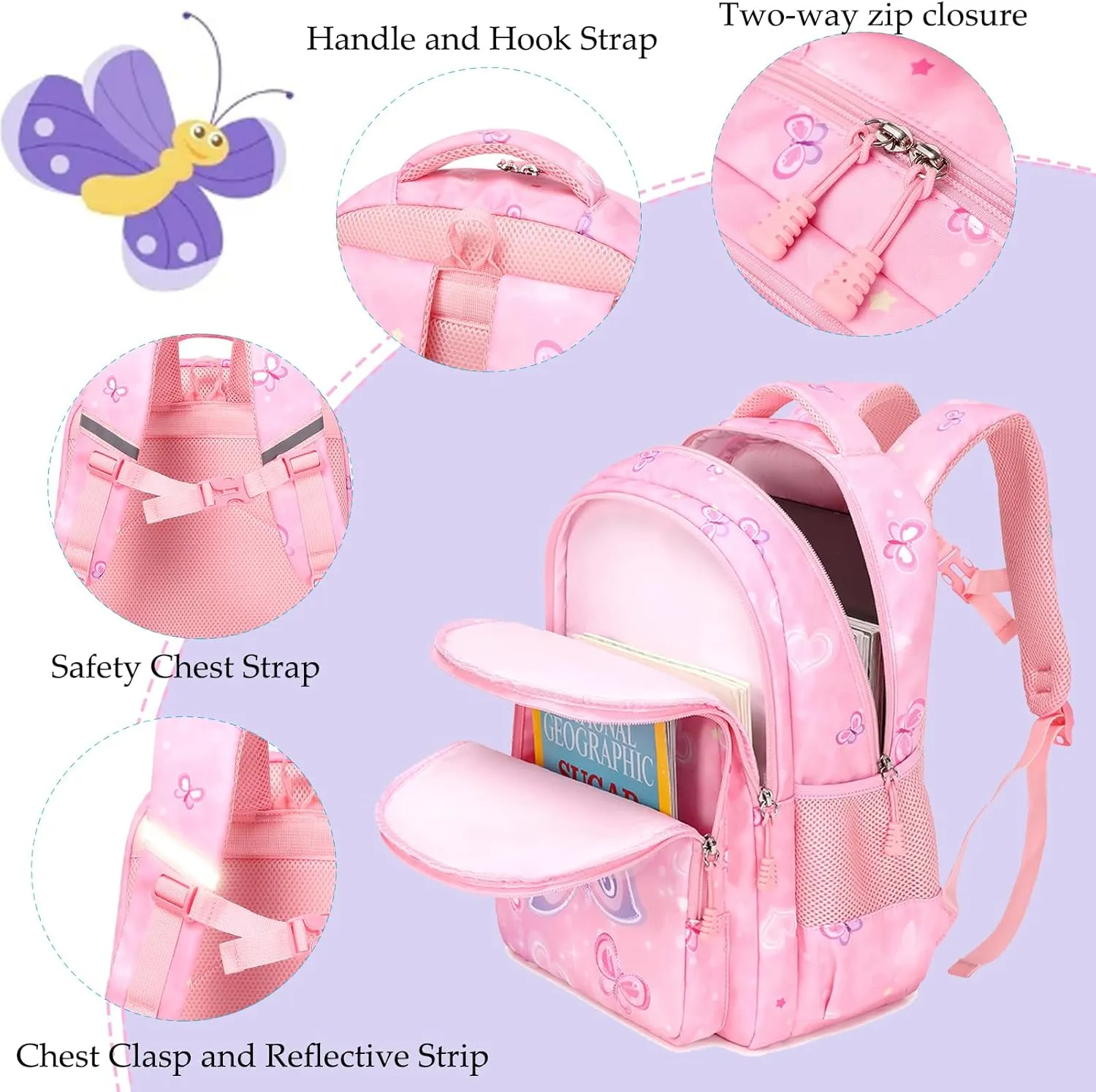 Girls Backpack for Elementary Unicorn Backpack Kids Backpack School Bookbag for Girls 3 in 1 Set Back to School