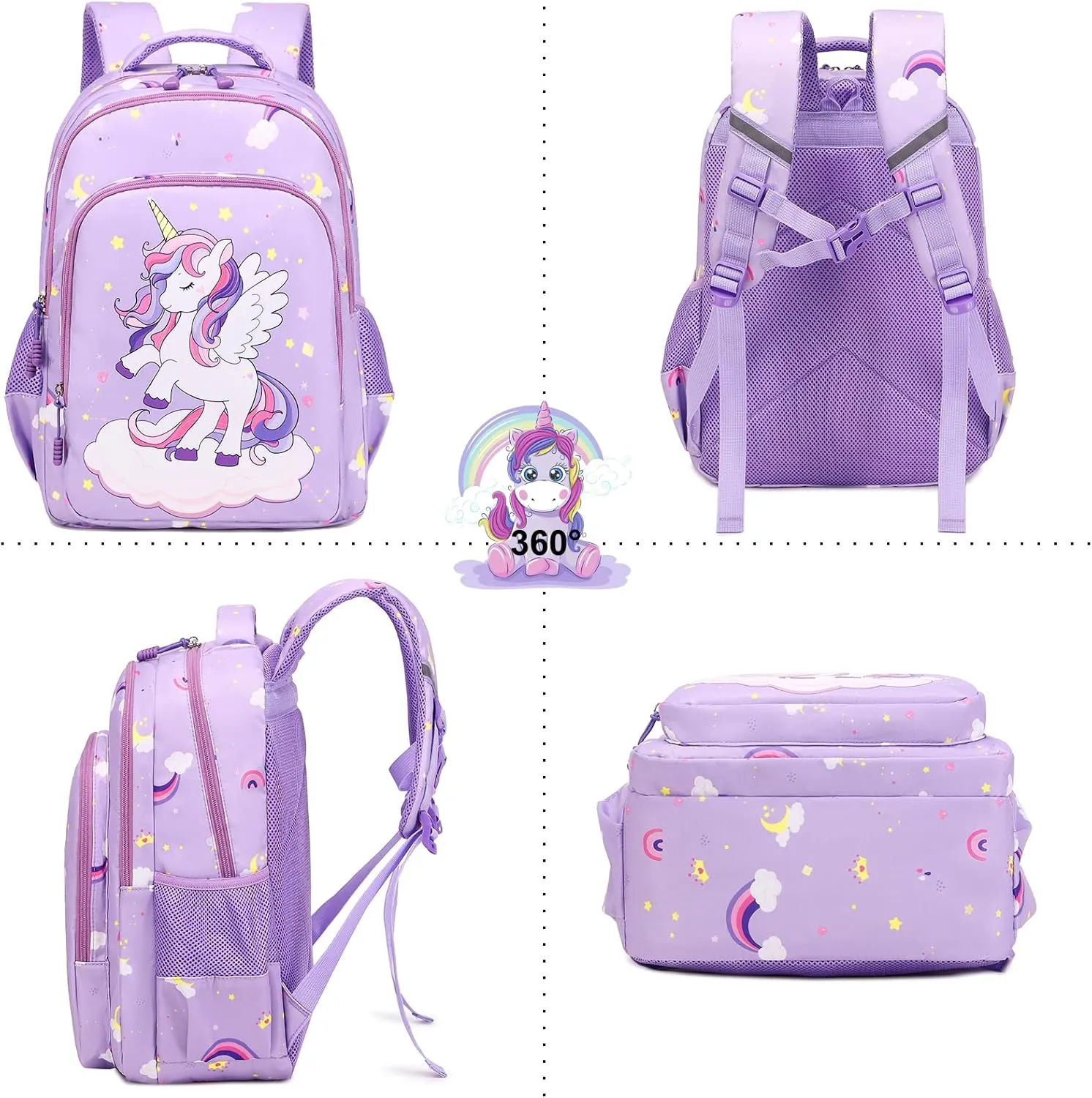 Girls Backpack for Elementary Unicorn Backpack Kids Backpack School Bookbag for Girls 3 in 1 Set Back to School