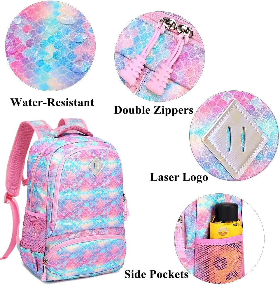 Glitter Rainbow Mermaid Scale School Bag Set