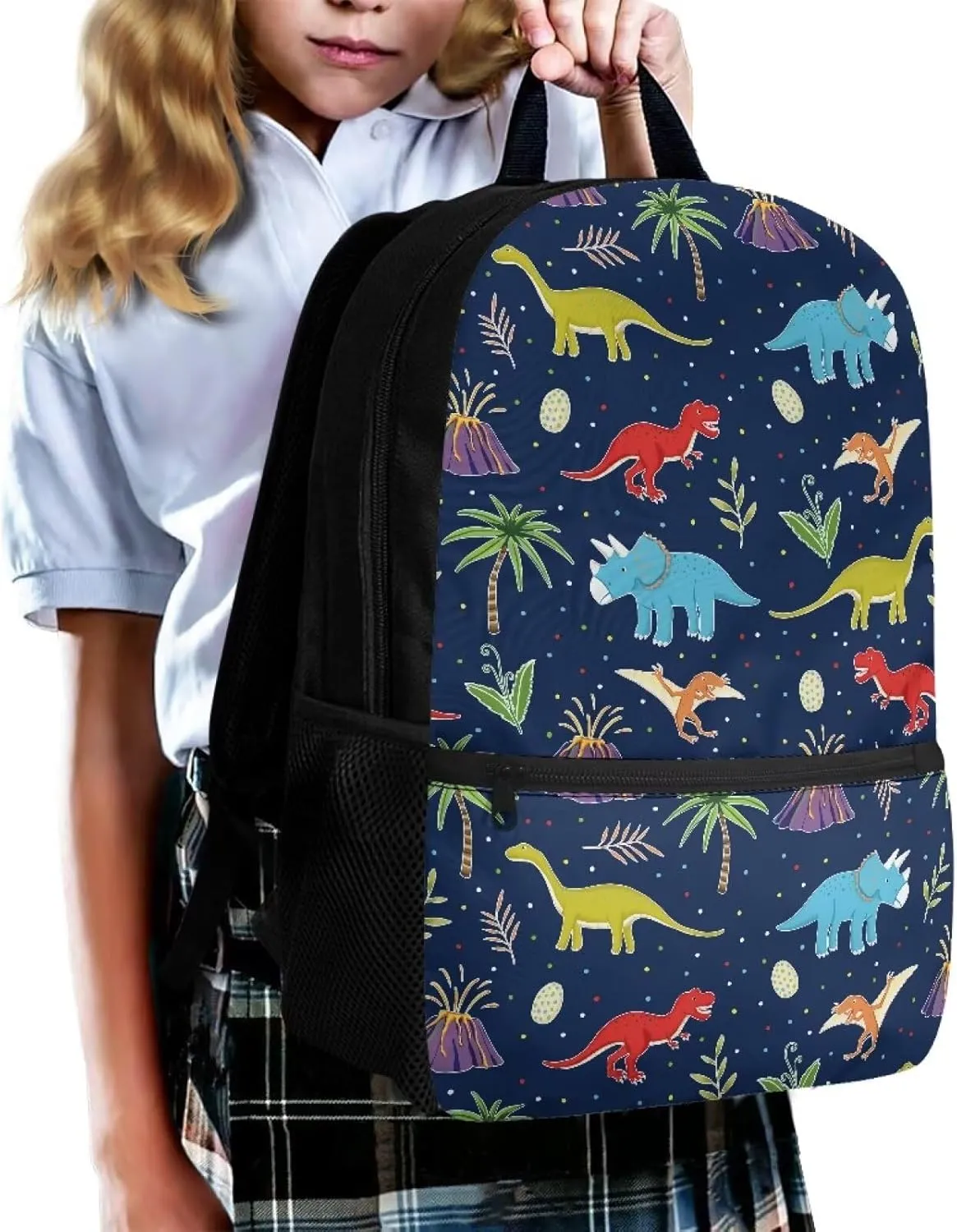 Gomyblomy Cartoon Dinosaur Backpack for Boys 6-8 Cute Elementary Kindergarten School Bag for Kids Boys Bookbag Large Capacity 17 Inch Book Bag for Primary Kids