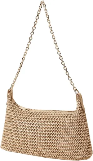 GORGLITTER Women's Straw Shoulder Bag Small Beach Tote Bag with Zipper Cute Summer Woven Crossbody Bags
