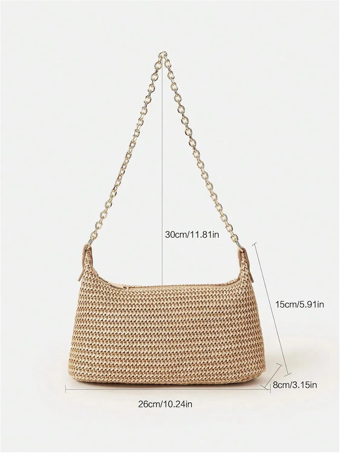 GORGLITTER Women's Straw Shoulder Bag Small Beach Tote Bag with Zipper Cute Summer Woven Crossbody Bags