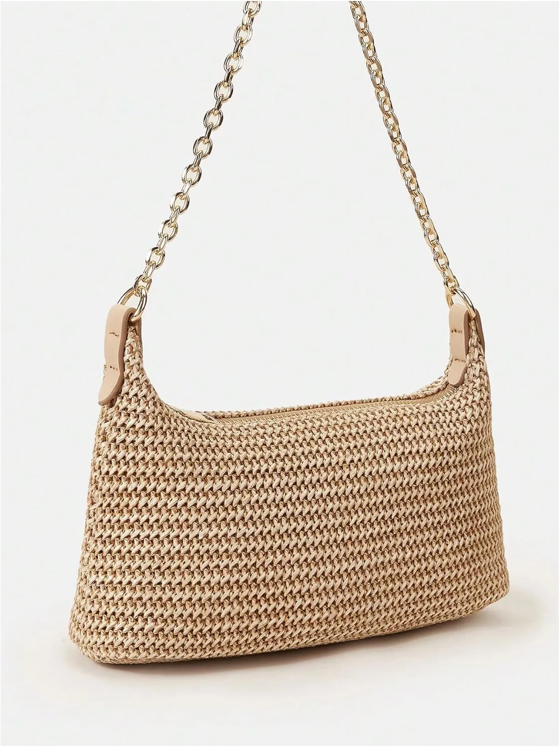 GORGLITTER Women's Straw Shoulder Bag Small Beach Tote Bag with Zipper Cute Summer Woven Crossbody Bags
