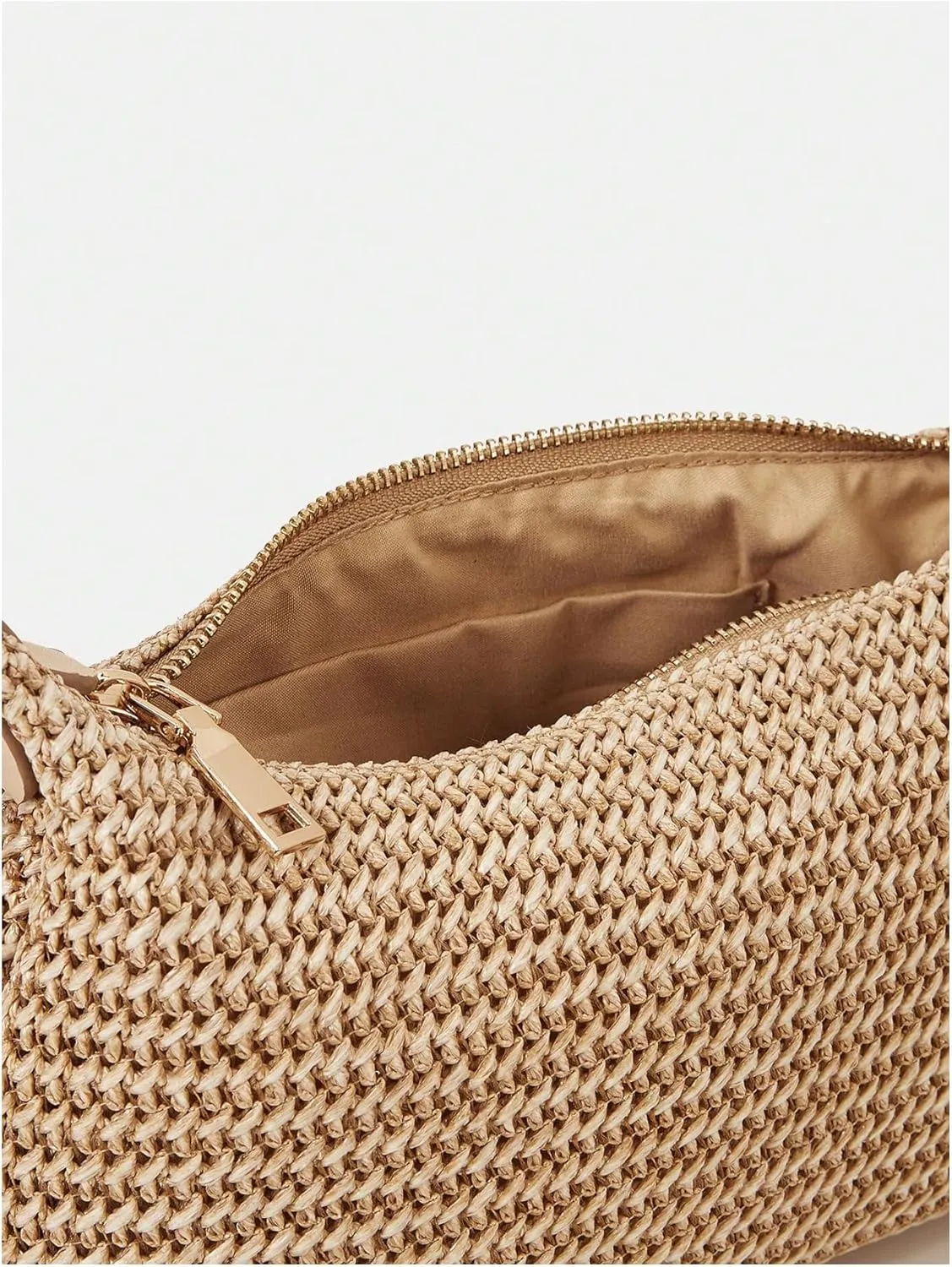 GORGLITTER Women's Straw Shoulder Bag Small Beach Tote Bag with Zipper Cute Summer Woven Crossbody Bags