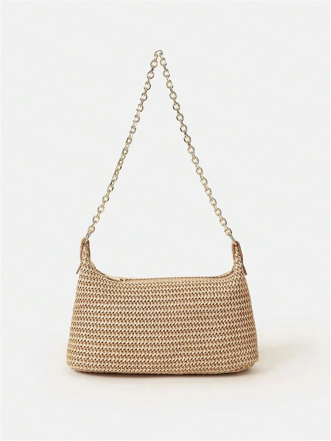 GORGLITTER Women's Straw Shoulder Bag Small Beach Tote Bag with Zipper Cute Summer Woven Crossbody Bags