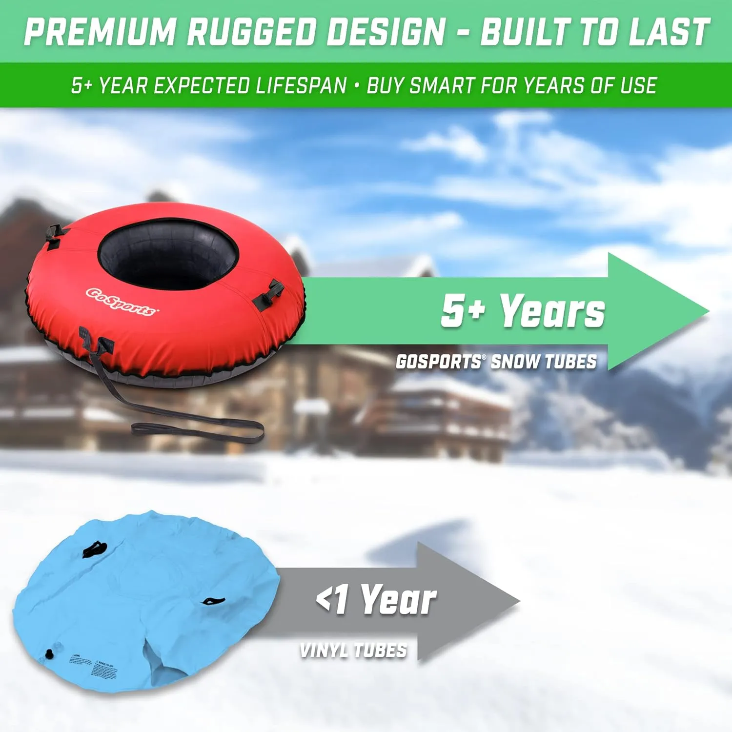 GoSports 44 Inch Heavy-Duty Winter Snow Tube with Premium Canvas Cover - Choose Your Style - Commercial Grade Sled