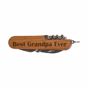 Grandpa Knife Best Grandpa Ever Wooden 8-Function Multi-Tool Pocket Folding Knife Laser Engraved Dark Wood Fathers Day Christmas Present