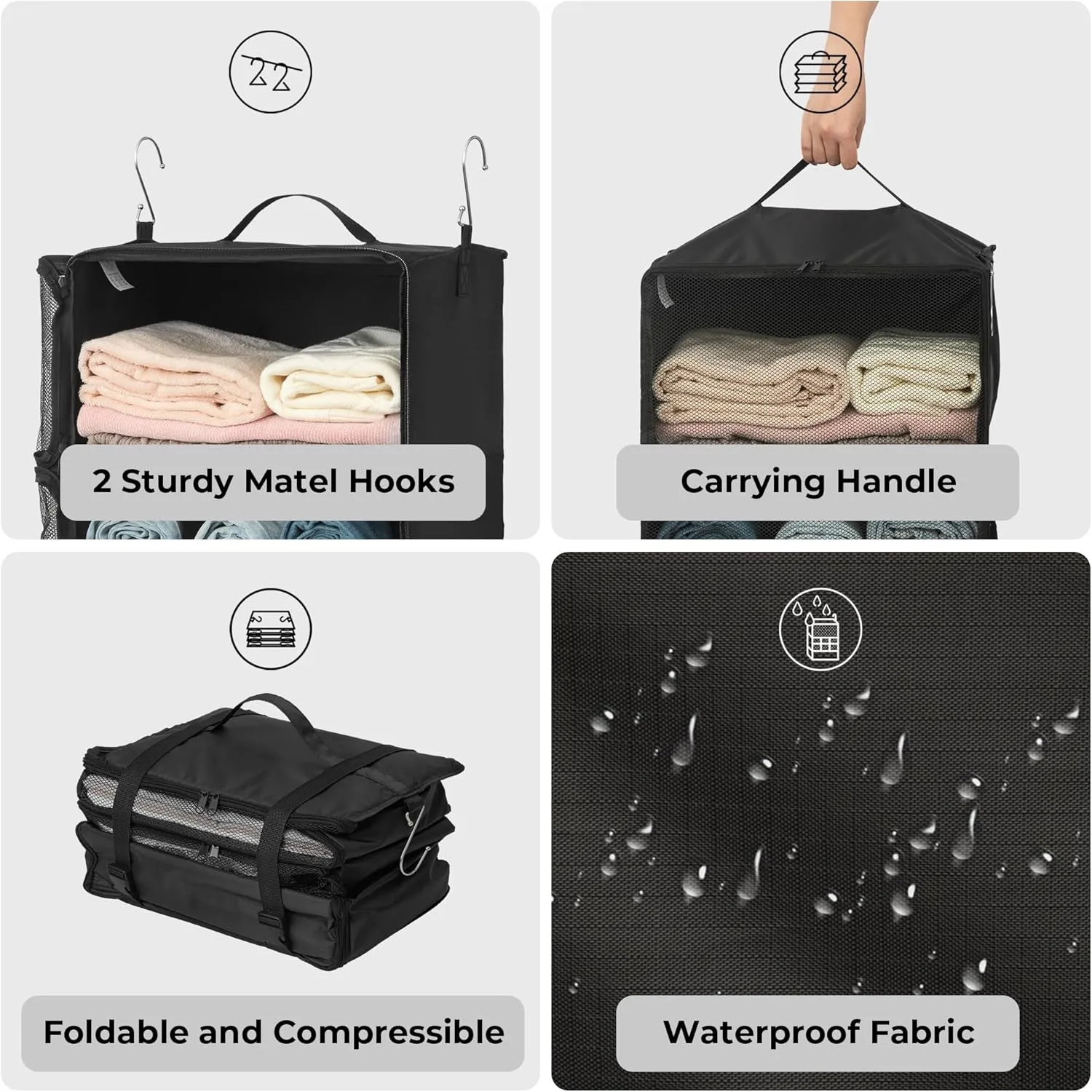 GRANNY SAYS Hanging Packing Cubes for Travel, Large Portable Hanging Suitcase Organizer, Foldable Compression Luggage Organizer Bags for Clothes, Carry on Closet Suitcase, XXL-Black Travel Shelves