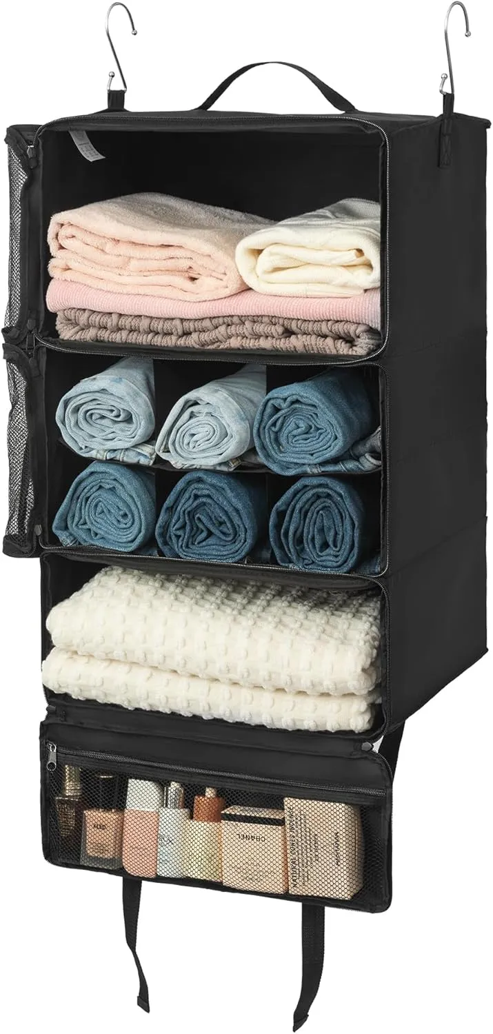 GRANNY SAYS Hanging Packing Cubes for Travel, Large Portable Hanging Suitcase Organizer, Foldable Compression Luggage Organizer Bags for Clothes, Carry on Closet Suitcase, XXL-Black Travel Shelves