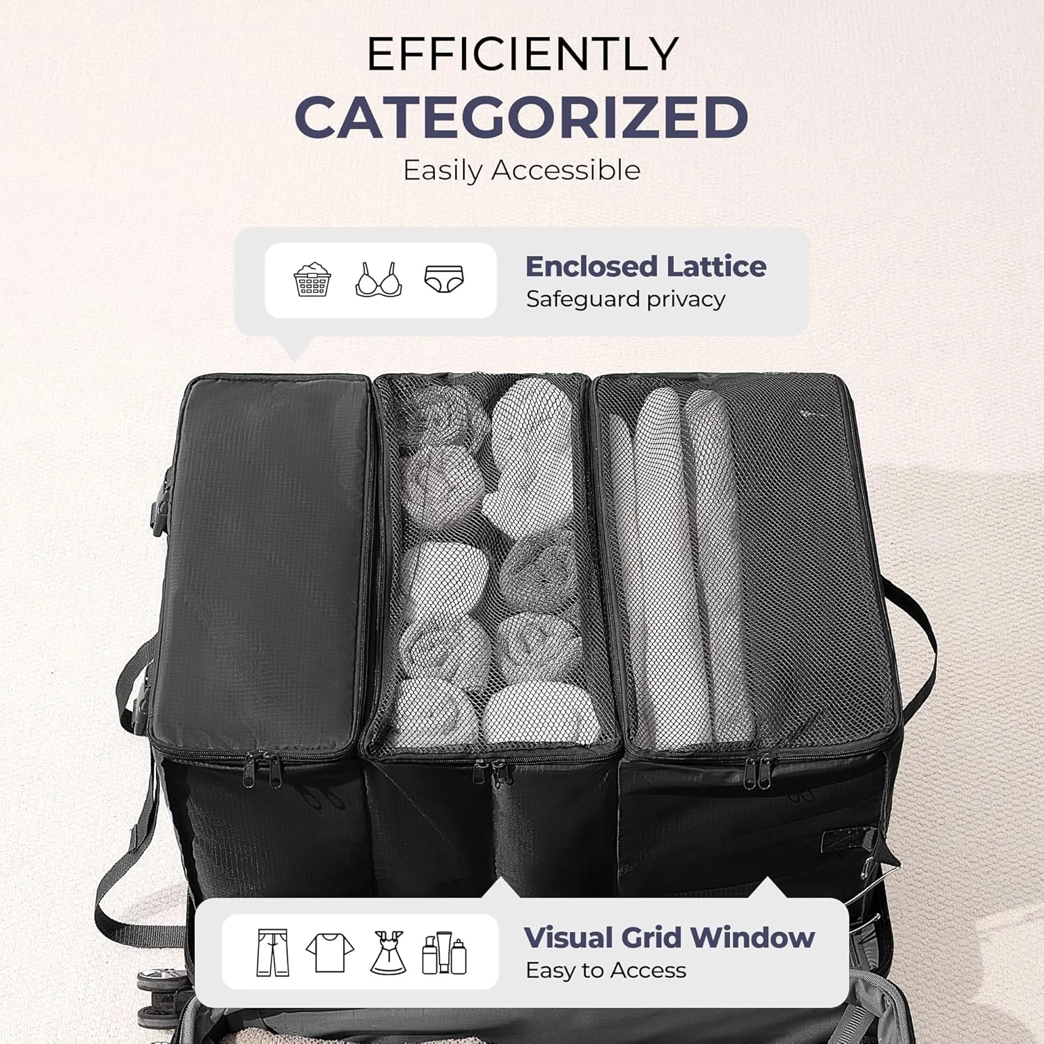GRANNY SAYS Hanging Packing Cubes for Travel, Large Portable Hanging Suitcase Organizer, Foldable Compression Luggage Organizer Bags for Clothes, Carry on Closet Suitcase, XXL-Black Travel Shelves