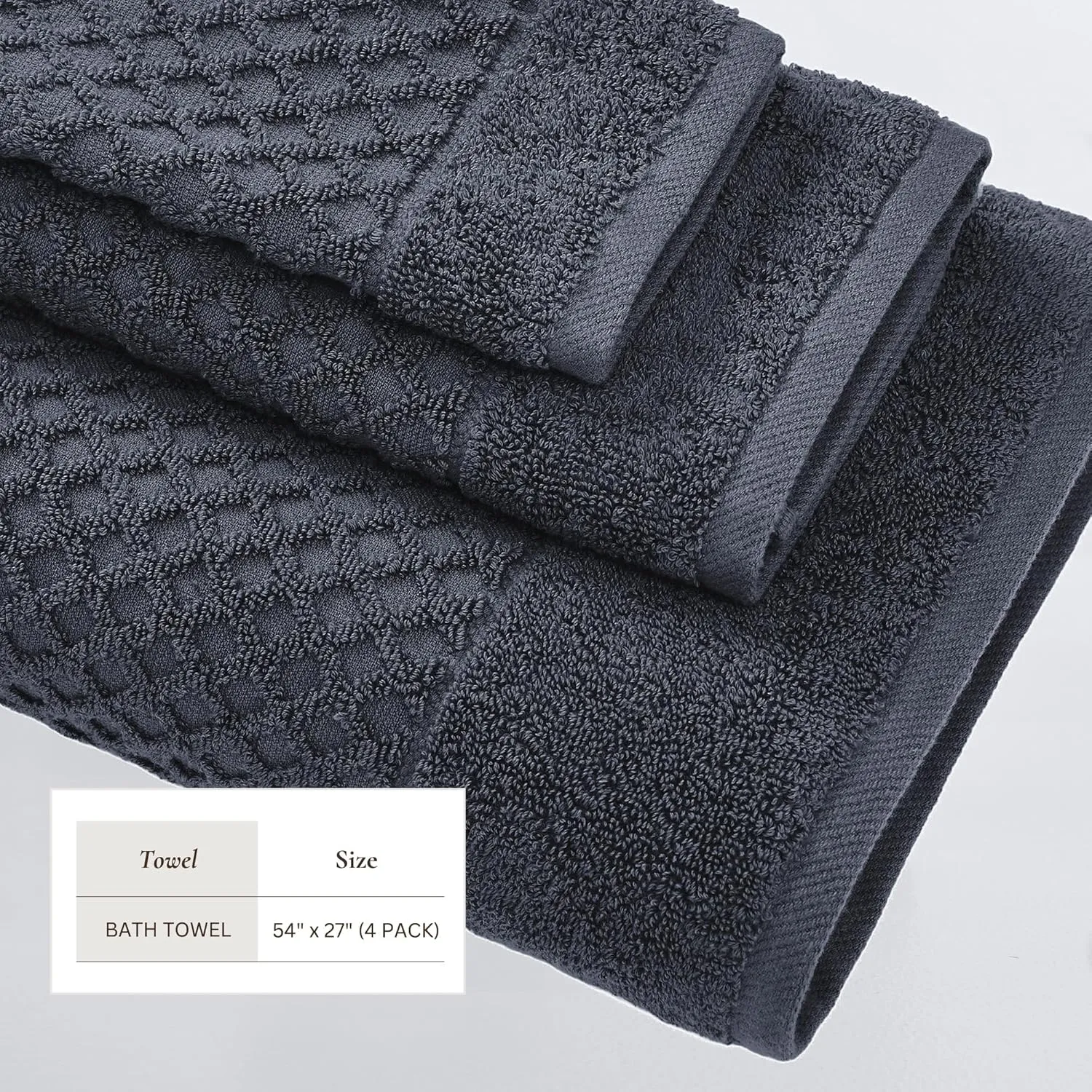 Great Bay Home Navy Bath Towels - 100% Cotton 4 Pack 54x27 Bath Towel Set - Absorbent, Durable, Quick-Dry Towels for Bathroom (Stone Blue)