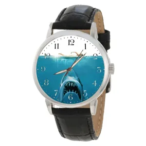 Great White Shark vs Swimmer Cool Concept Art Ocean Blue Solid Brass Collectible Watch