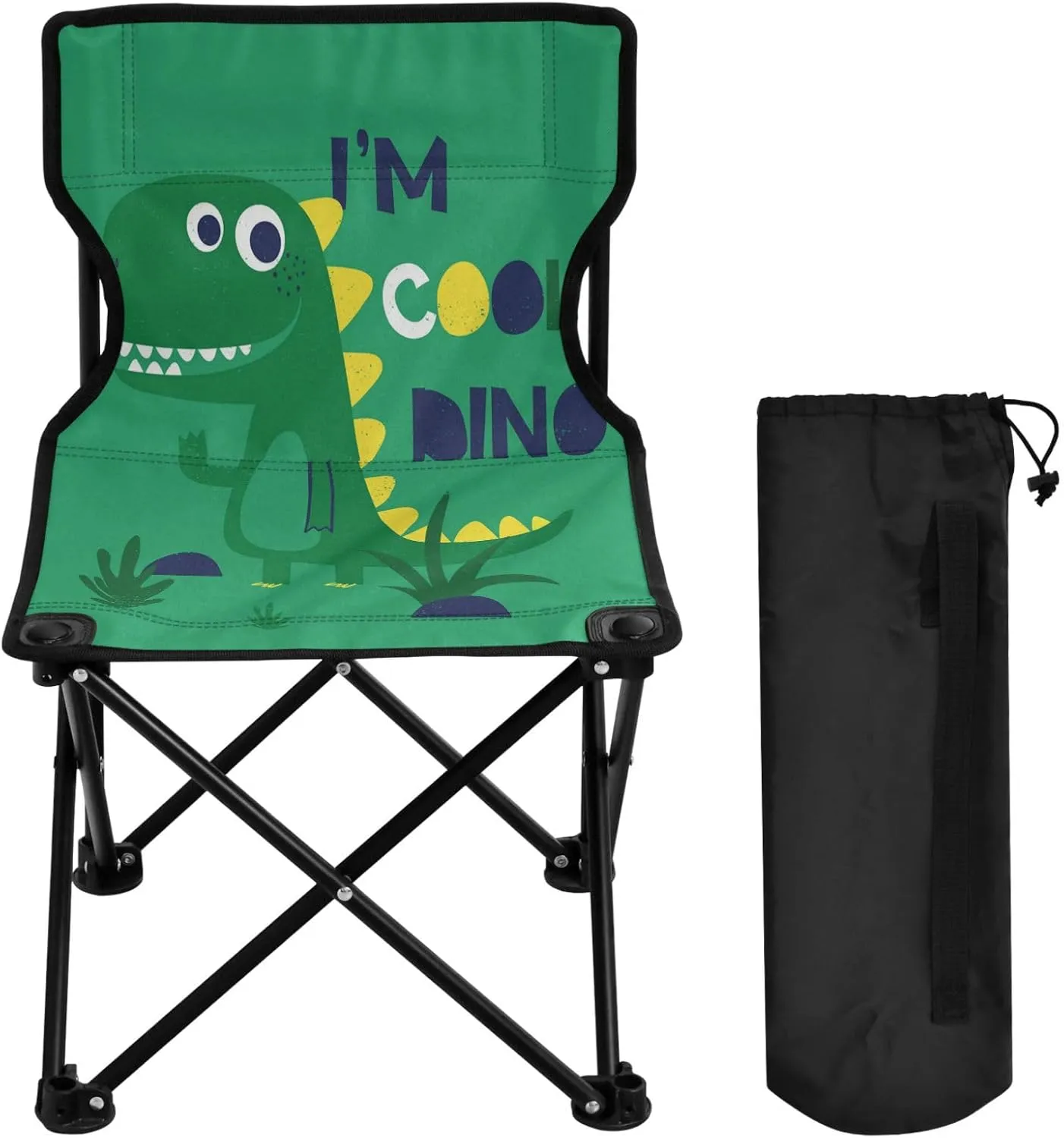 Gredecor Camping Chairs, Cute Cool Dino Cartoon Portable Camping Chair with Storage Bag, Lightweight Foldable Chair for Outside Camping, Hiking, Travel, Beach and Sports