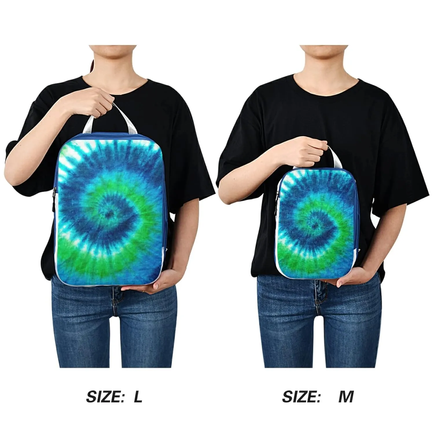 Green Blue White Spiral Tie Dye Abstract Hippie Pattern 3 Piece set Cubes Expandable Adjustable Luggage Packing Bags, Ultralight Organizer Accessories Travel Suitcase Compressible Bags