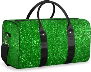 Green Glitters Print Travel Duffle Bag for Women Men, Carry On Overnight Bag, Weekend Travel Duffel Tote Bags for Trips Sport Hospital