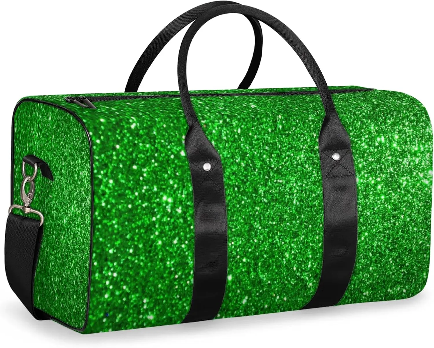 Green Glitters Print Travel Duffle Bag for Women Men, Carry On Overnight Bag, Weekend Travel Duffel Tote Bags for Trips Sport Hospital