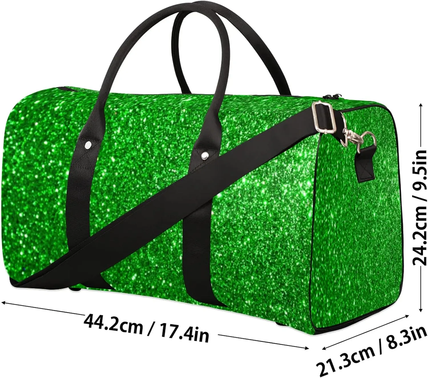 Green Glitters Print Travel Duffle Bag for Women Men, Carry On Overnight Bag, Weekend Travel Duffel Tote Bags for Trips Sport Hospital