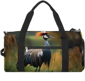 Grey Crowned Crane Sports Gym Bag for Men Women Travel Duffel Bag with Shoulder Strap