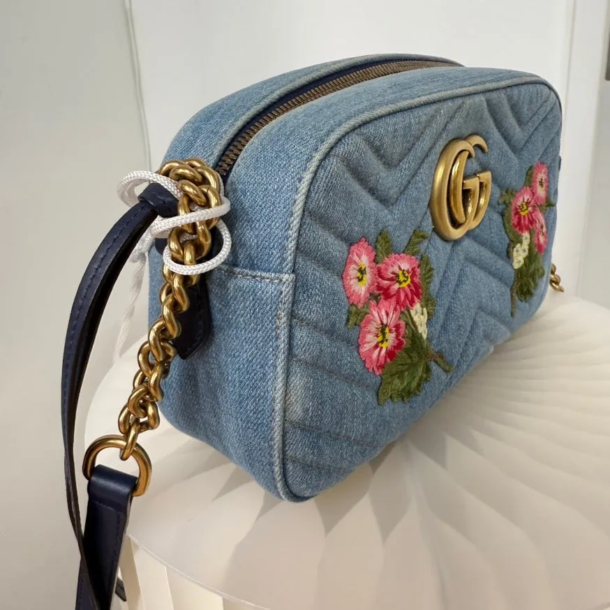 Gucci GG Marmont Denim Camera Bag LA24848 Blue Crossbody