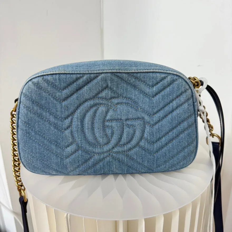 Gucci GG Marmont Denim Camera Bag LA24848 Blue Crossbody