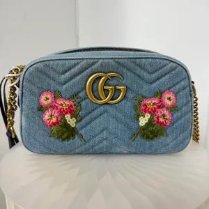 Gucci GG Marmont Denim Camera Bag LA24848 Blue Crossbody