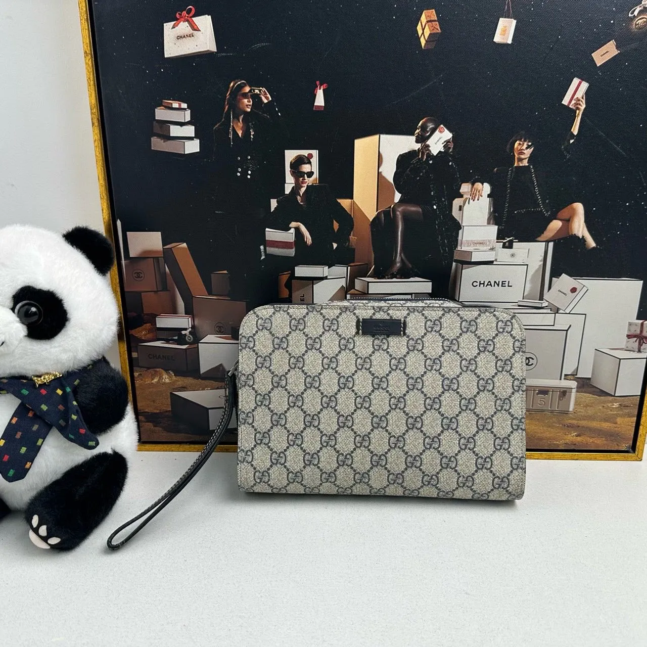 Gucci GG Monogram Beige Canvas Clutch Clutches