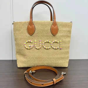 Gucci Tote 2-Way Bag Courteous Leather Beige Straw Limited-time offer LB110057