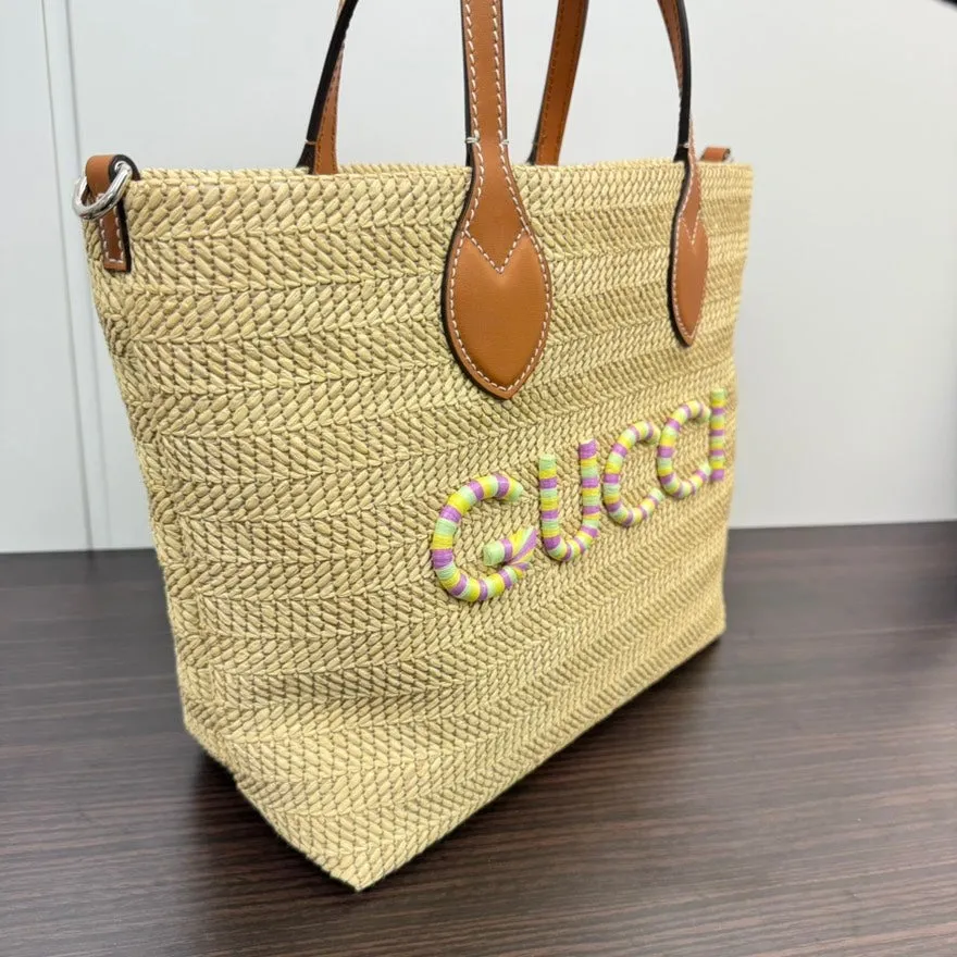 Gucci Tote 2-Way Bag Courteous Leather Beige Straw Limited-time offer LB110057