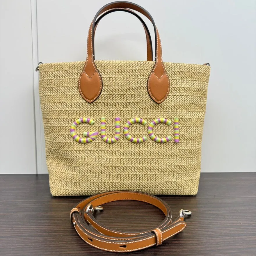 Gucci Tote 2-Way Bag Courteous Leather Beige Straw Limited-time offer LB110057