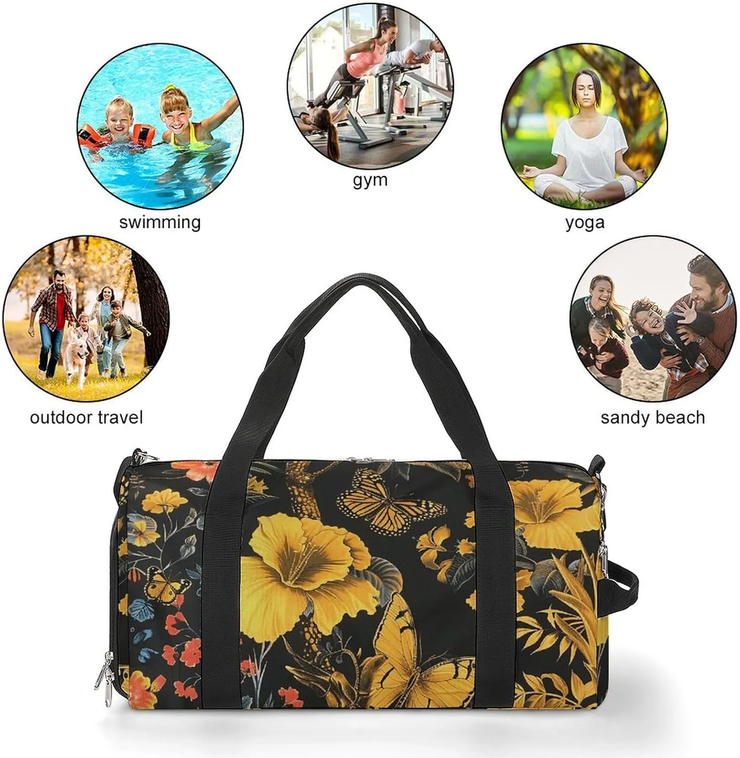 Gym Bag Animals And Butterflies Duffel Bag for Men Women Overnight Bag with Shoe Compartment Workout Bags