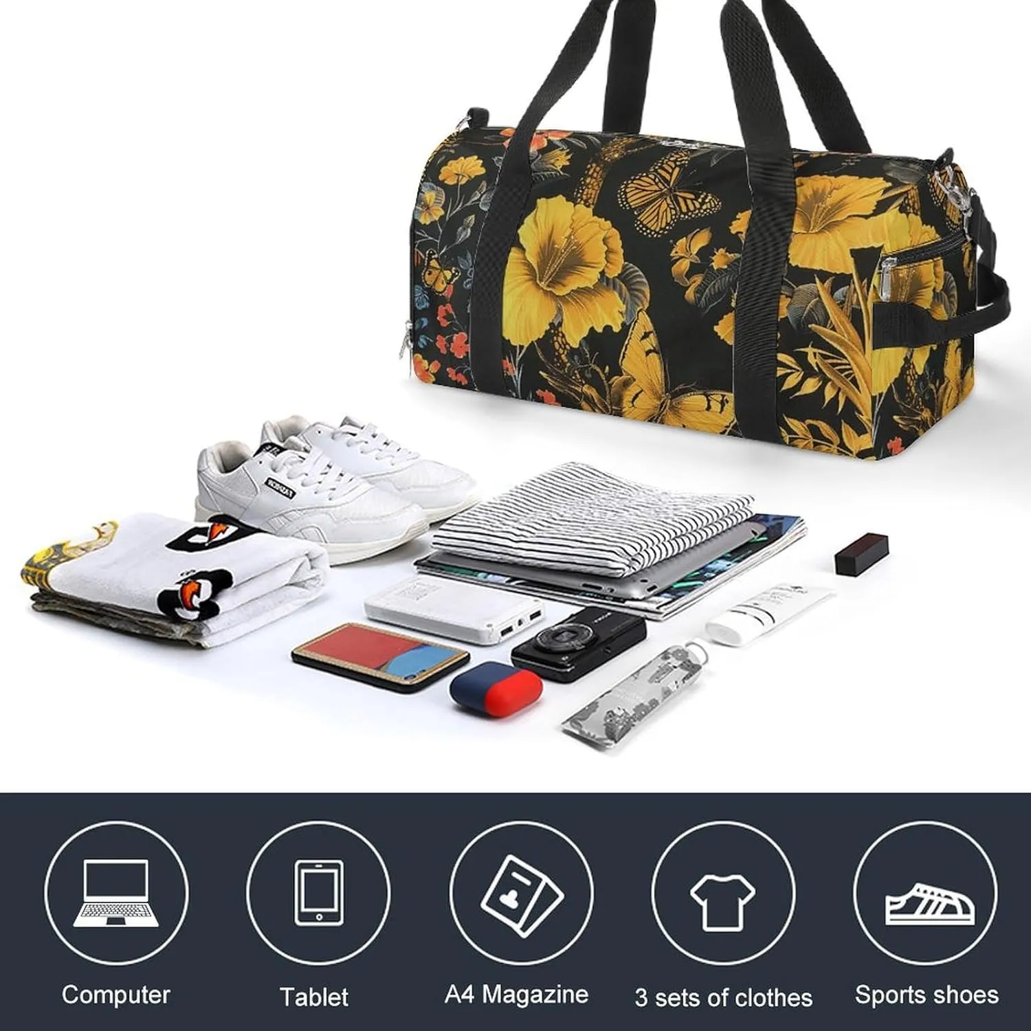 Gym Bag Animals And Butterflies Duffel Bag for Men Women Overnight Bag with Shoe Compartment Workout Bags