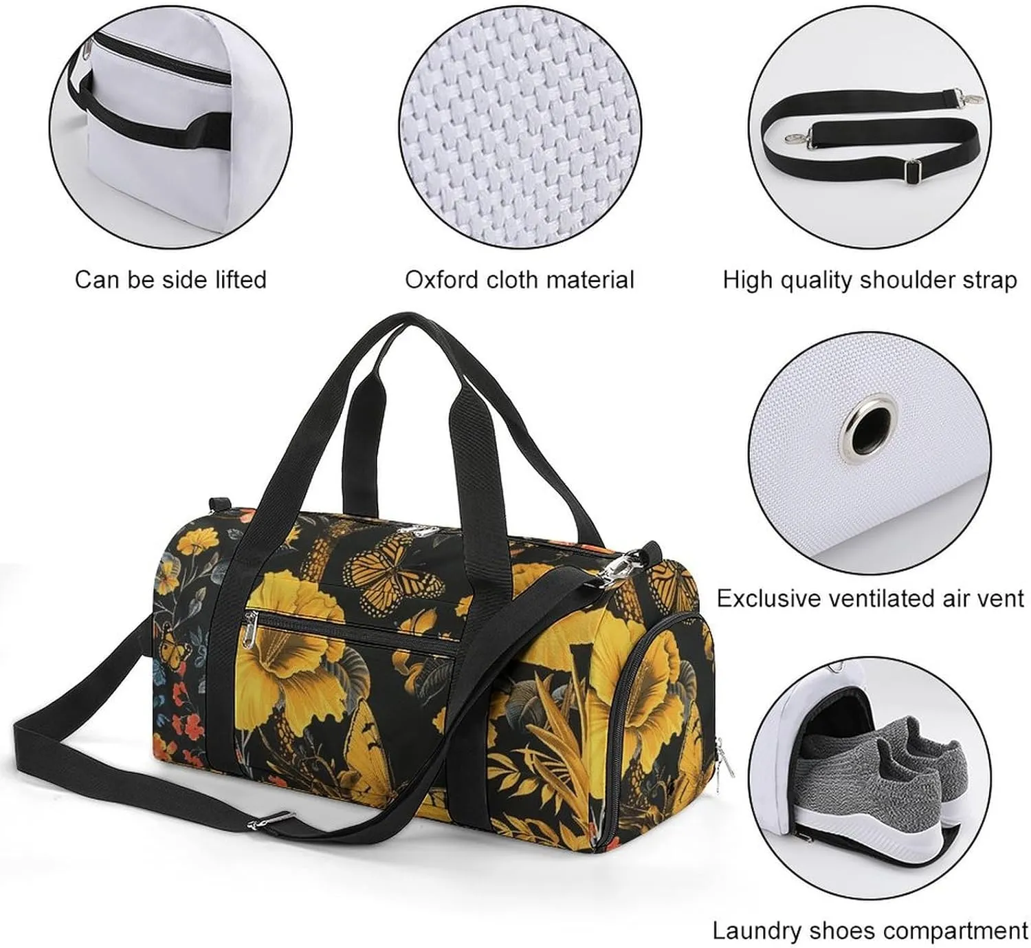 Gym Bag Animals And Butterflies Duffel Bag for Men Women Overnight Bag with Shoe Compartment Workout Bags