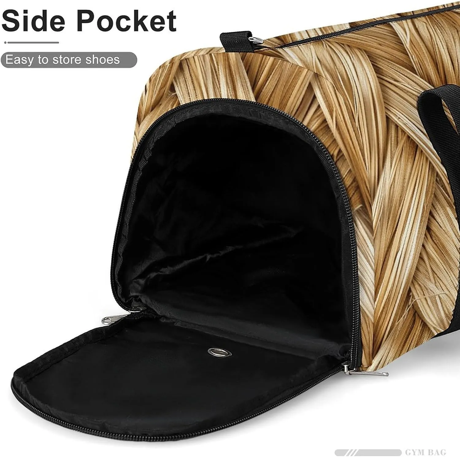 Gym Bag Gold Woven Wicker Duffel Bag for Men Women Overnight Bag with Shoe Compartment Workout Bags