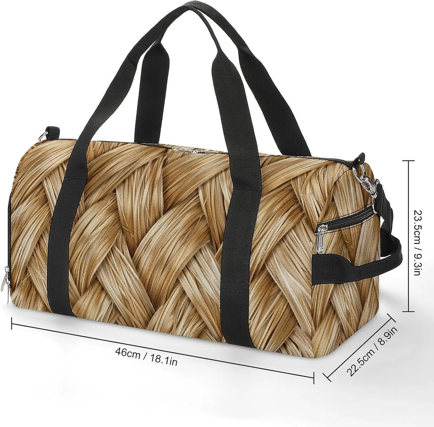 Gym Bag Gold Woven Wicker Duffel Bag for Men Women Overnight Bag with Shoe Compartment Workout Bags