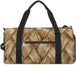 Gym Bag Gold Woven Wicker Duffel Bag for Men Women Overnight Bag with Shoe Compartment Workout Bags