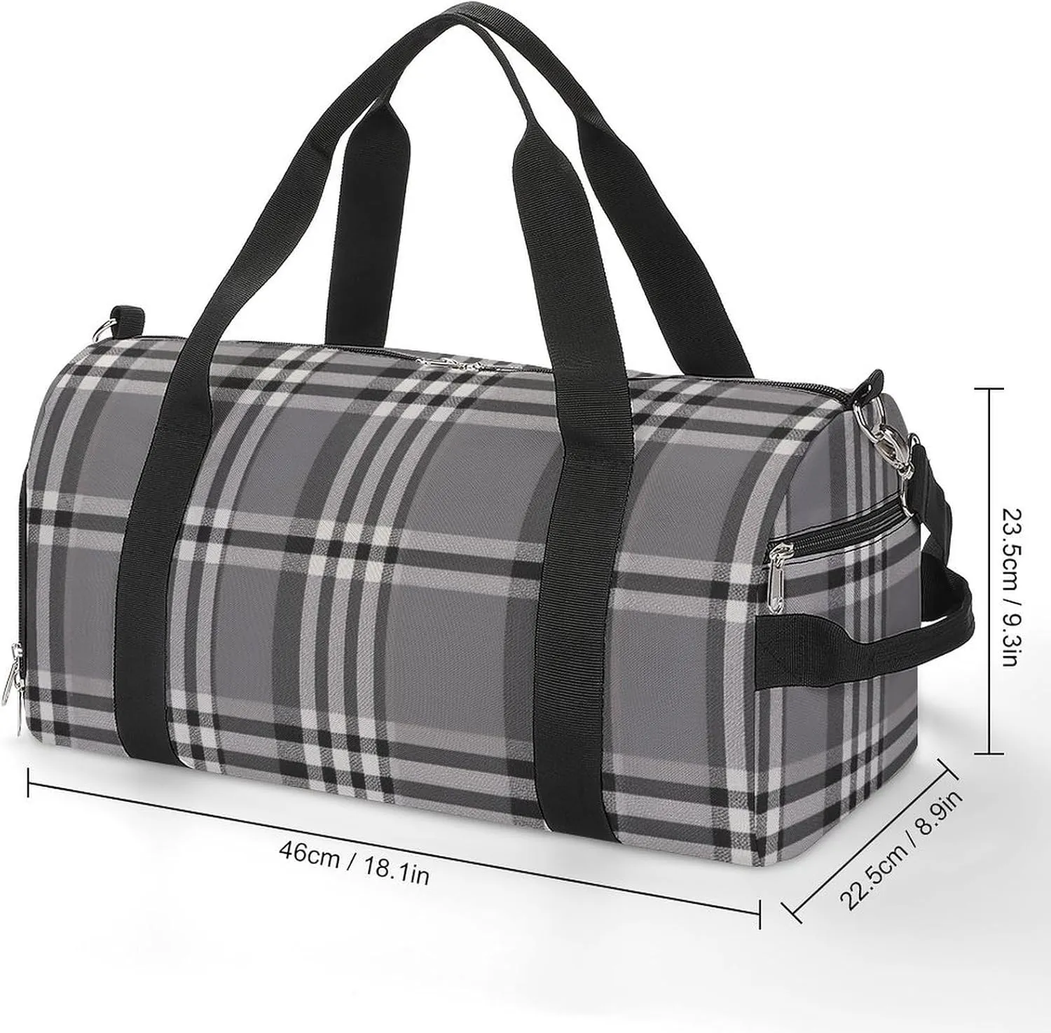 Gym Bag Gray Plaid Lines Duffel Bag for Men Women Overnight Bag with Shoe Compartment Workout Bags