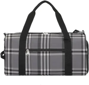 Gym Bag Gray Plaid Lines Duffel Bag for Men Women Overnight Bag with Shoe Compartment Workout Bags