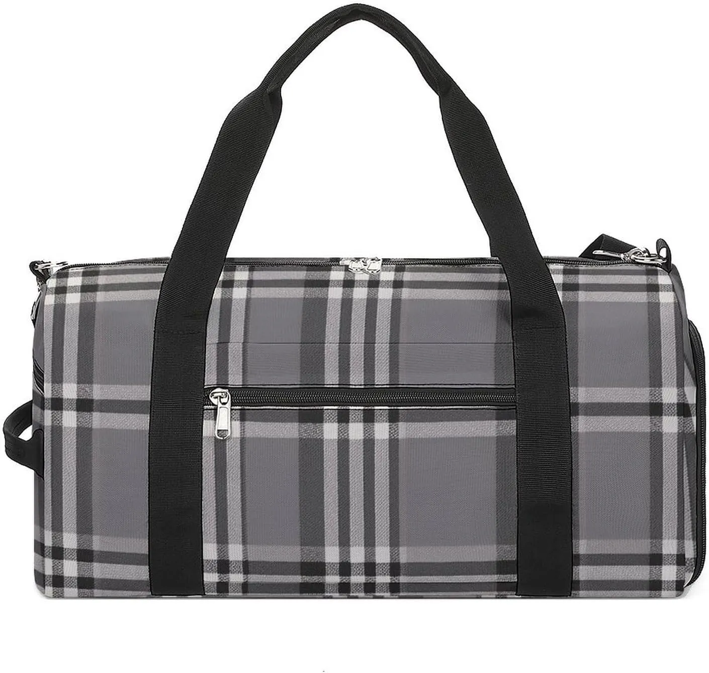 Gym Bag Gray Plaid Lines Duffel Bag for Men Women Overnight Bag with Shoe Compartment Workout Bags