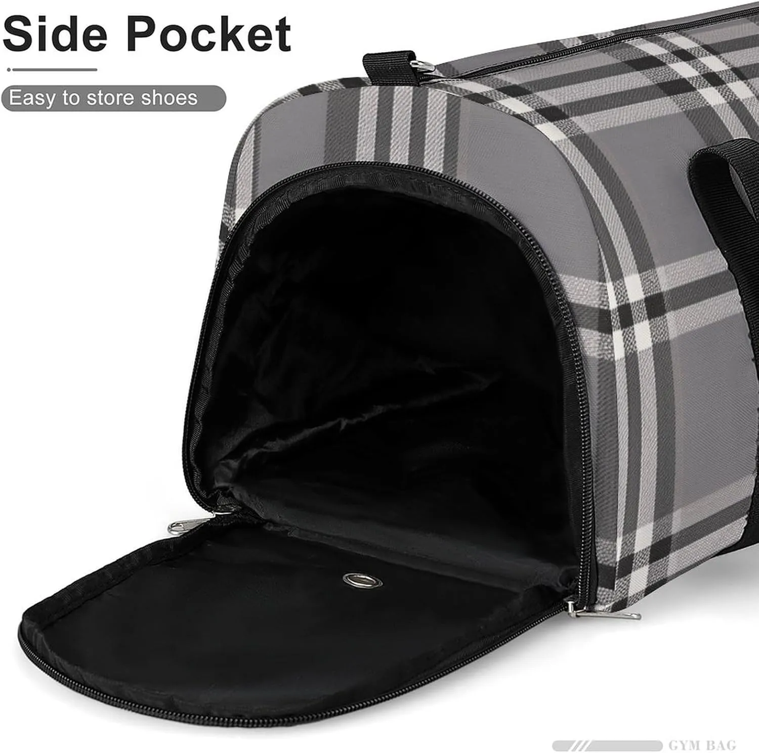 Gym Bag Gray Plaid Lines Duffel Bag for Men Women Overnight Bag with Shoe Compartment Workout Bags