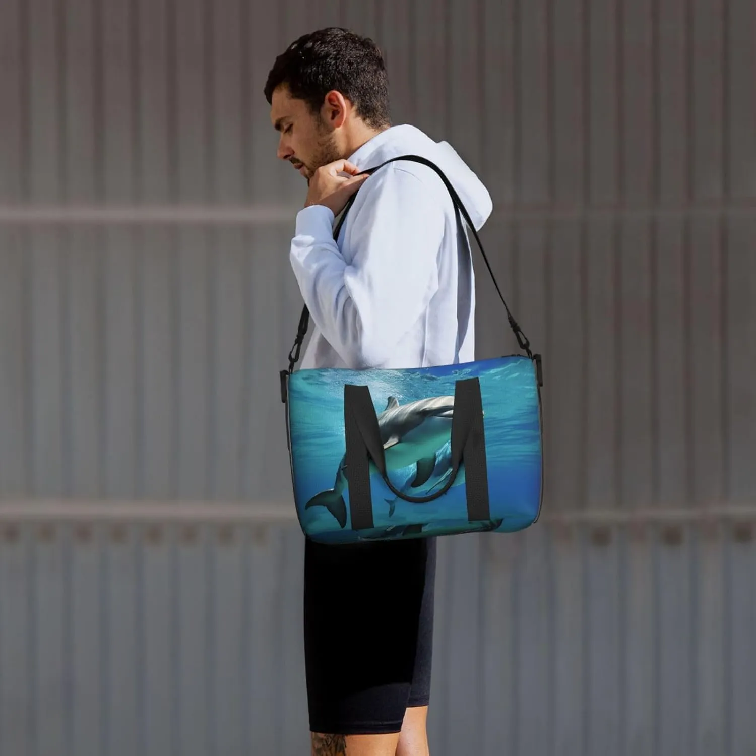 Gym Bag Marine dolphin Duffel Bag for Men Women Travel Overnight Bag with Shoe Compartment Workout Bags