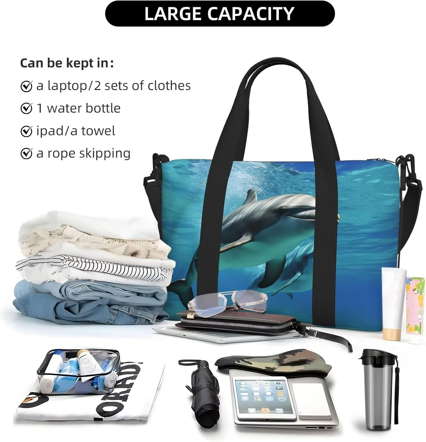Gym Bag Marine dolphin Duffel Bag for Men Women Travel Overnight Bag with Shoe Compartment Workout Bags