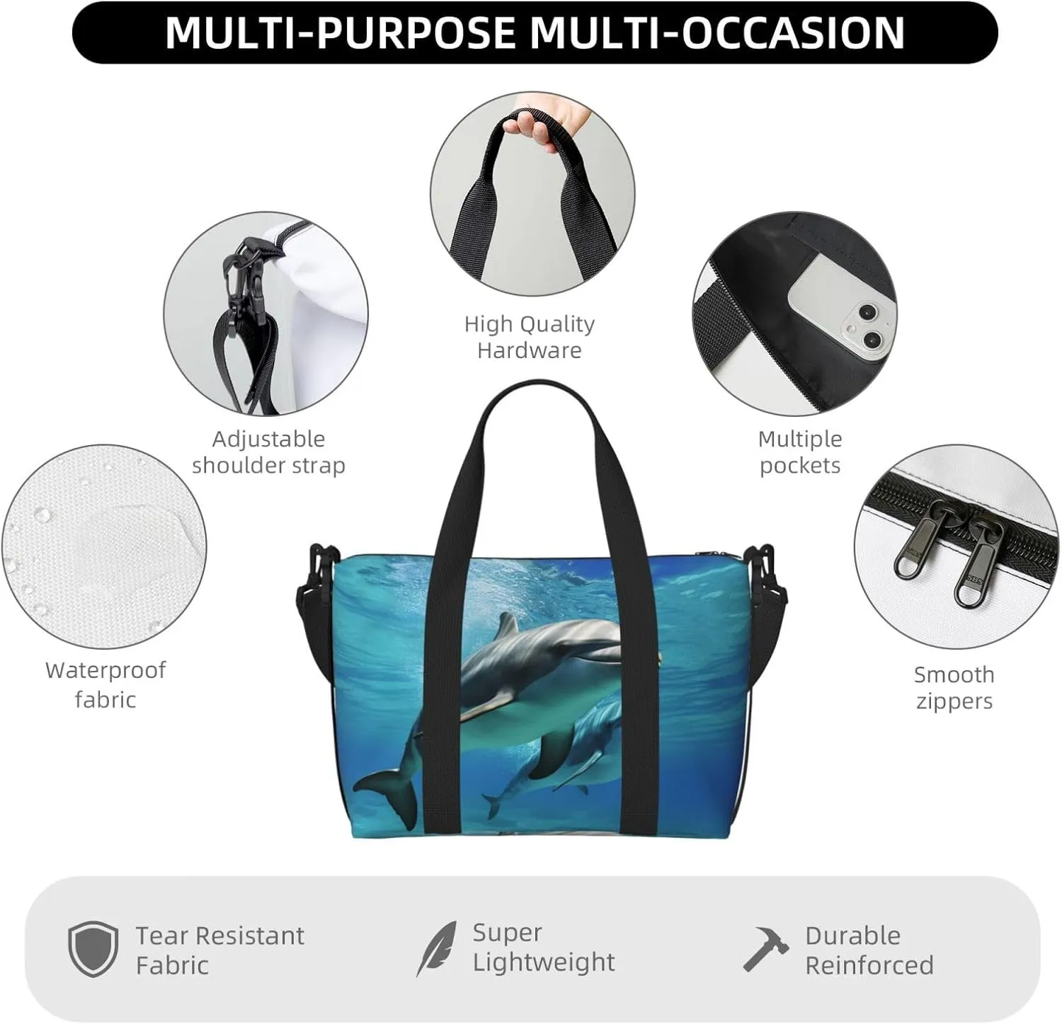 Gym Bag Marine dolphin Duffel Bag for Men Women Travel Overnight Bag with Shoe Compartment Workout Bags