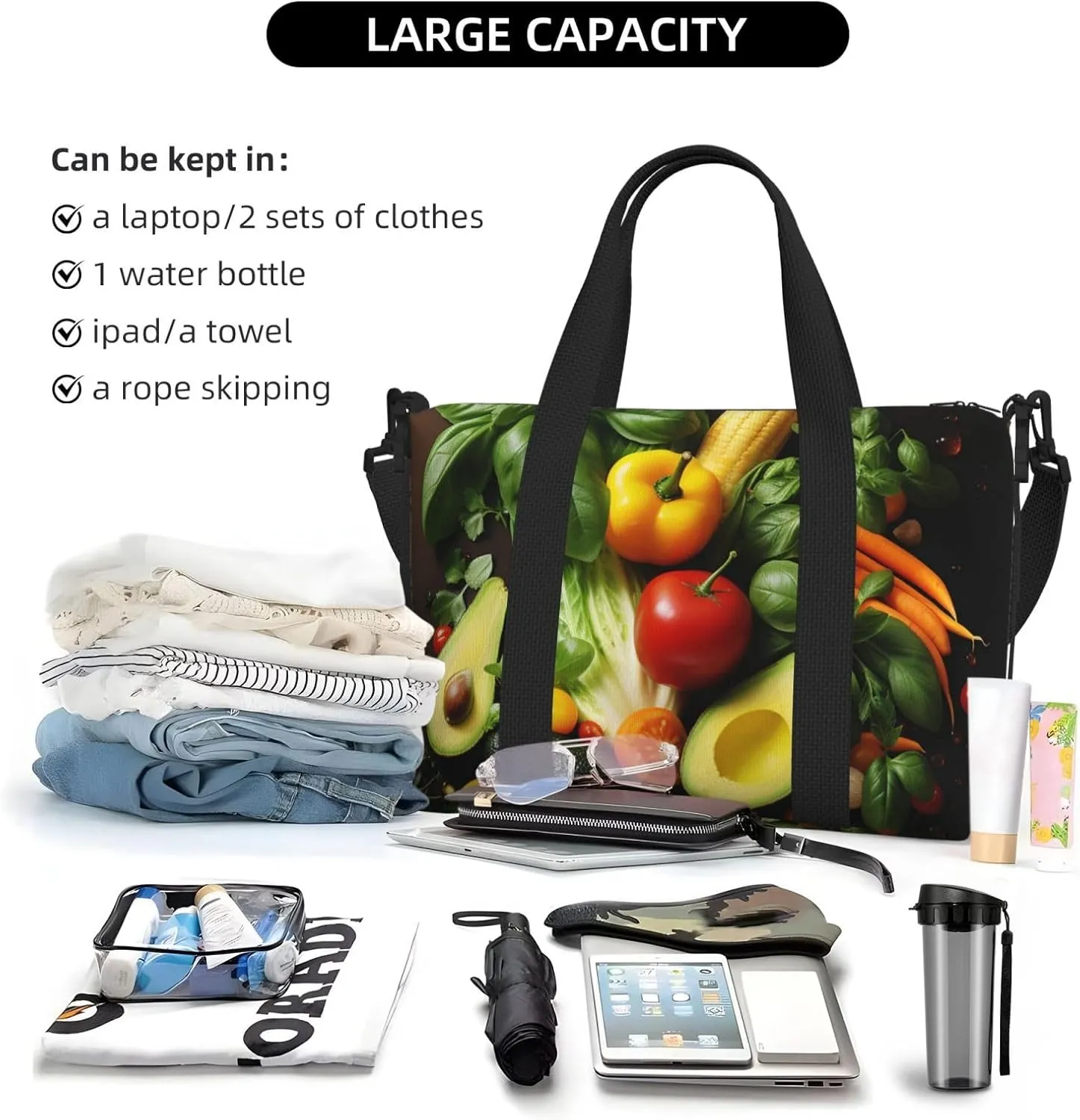 Gym Bag Various vegetables Duffel Bag for Men Women Travel Overnight Bag with Shoe Compartment Workout Bags