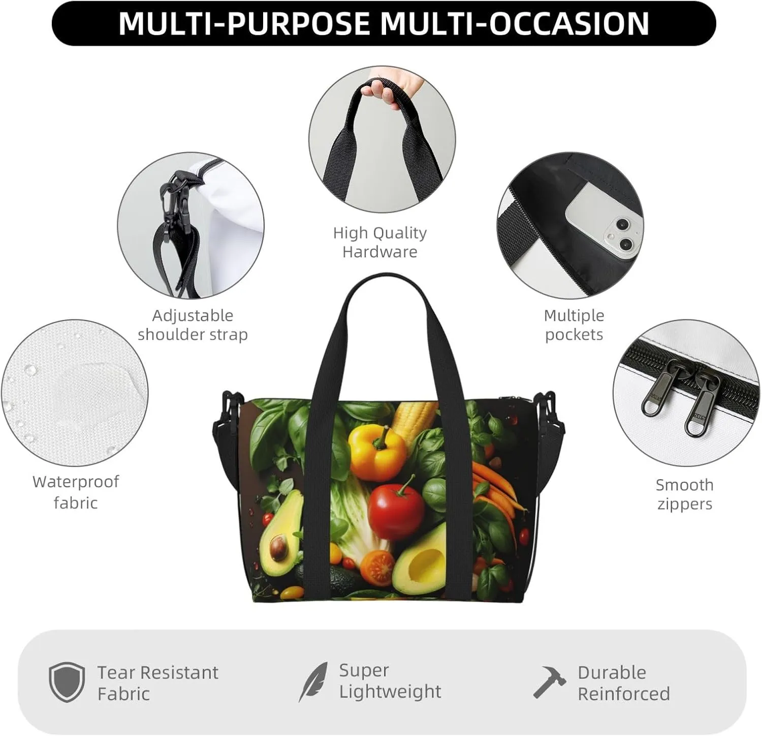 Gym Bag Various vegetables Duffel Bag for Men Women Travel Overnight Bag with Shoe Compartment Workout Bags